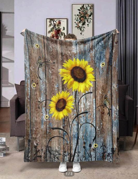 Wood and sunflower fleecy Blanket