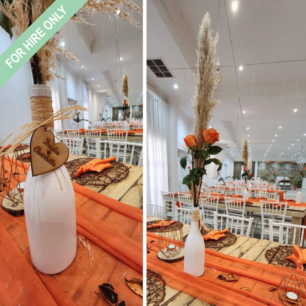 Bottle with wood hearts center piece - HIRE