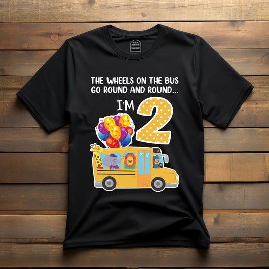 T-shirt Wheels On The Bus Birthday Number (Front and Back Printed)