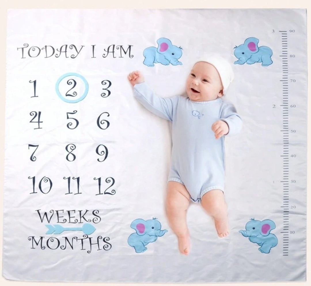 Milestone blanket photo prop - Blue elephants